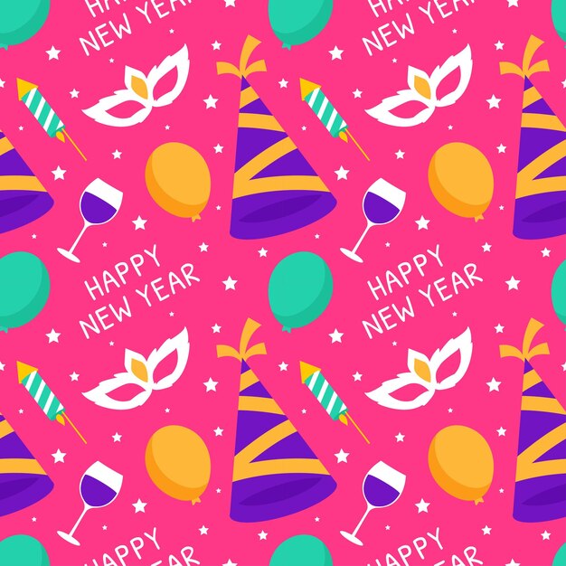 Happy New Year 2024 Seamless Pattern Illustration with Elements Decoration New Years Background