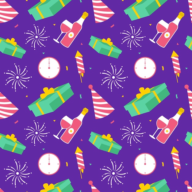 Happy New Year 2024 Seamless Pattern Illustration with Elements Decoration New Years Background