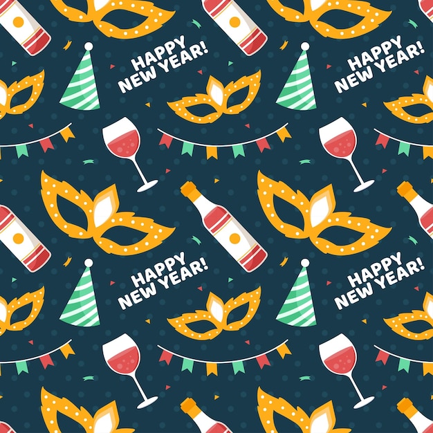 Happy New Year 2024 Seamless Pattern Illustration with Elements Decoration New Years Background