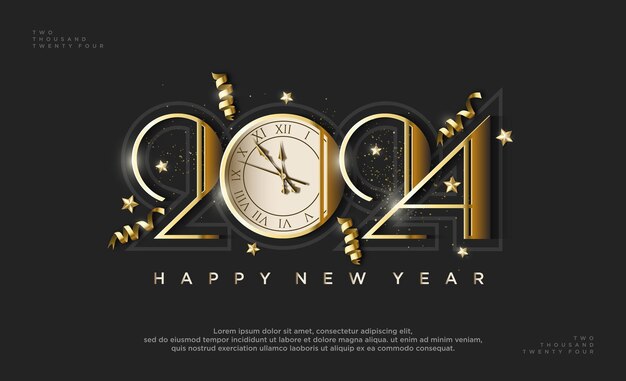Vector happy new year 2024 shiny luxury gold color
