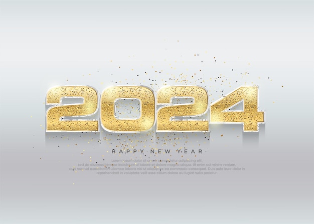 Happy new year 2024 shiny with luxury gold numbers