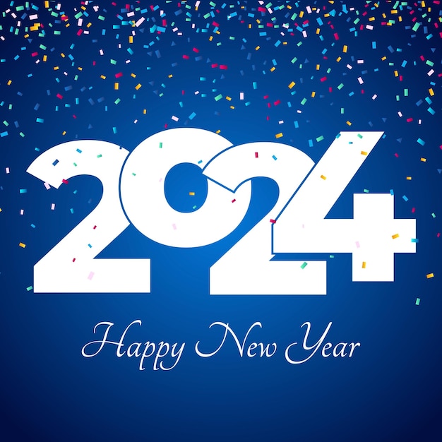Vector happy new year 2024 square template with 3d hanging number greeting concept for 2024 new year confet
