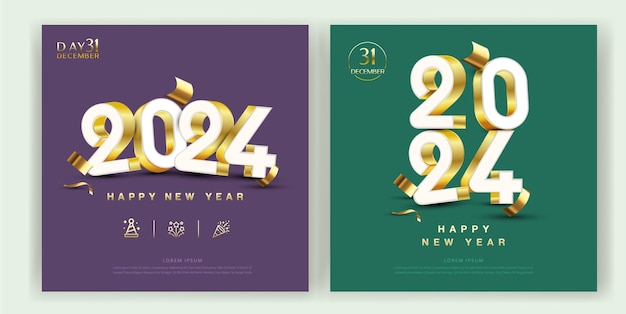 Vector happy new year 2024 square template with 3d number greeting concept for 2024 new year celebration