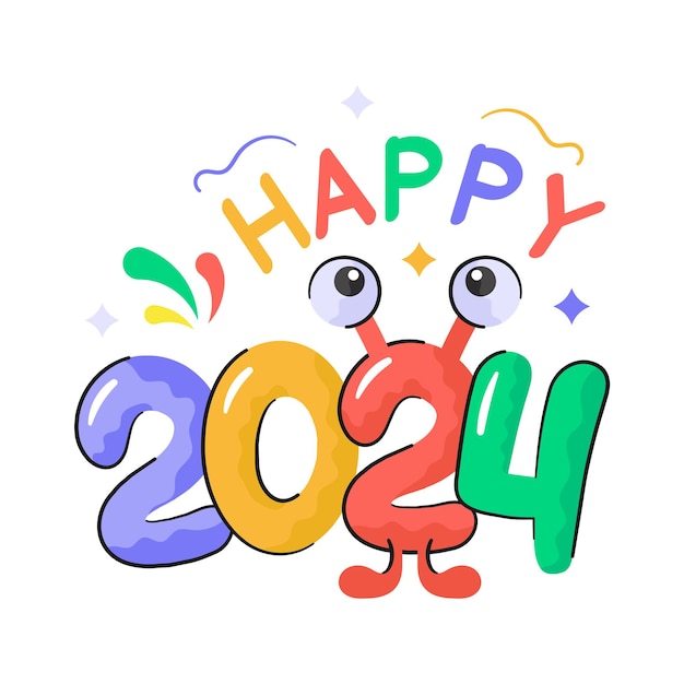 Vettore buon anno 2024 sticker design in design moderno pronto per l'uso di siti web e applicazioni mobili