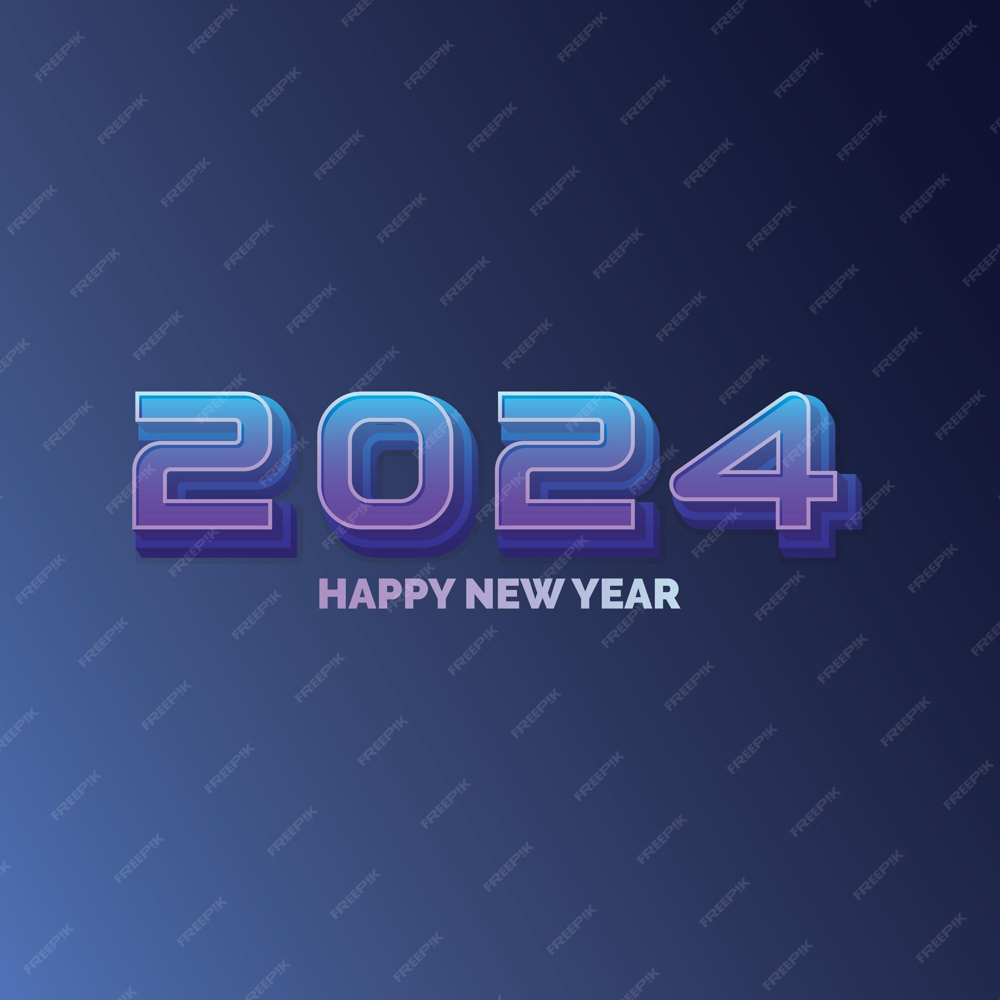 新年あけましておめでとうございます 2024年 テンプレート モダンフラットテキスト 数字 プレミアムベクター