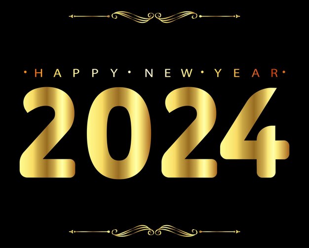 Vector happy new year 2024 text celebration card with gold color