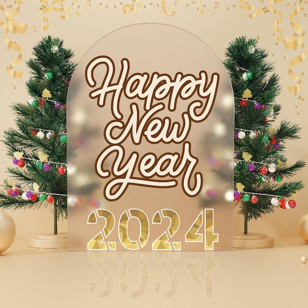 Vector happy new year 2024 text effect banner design template