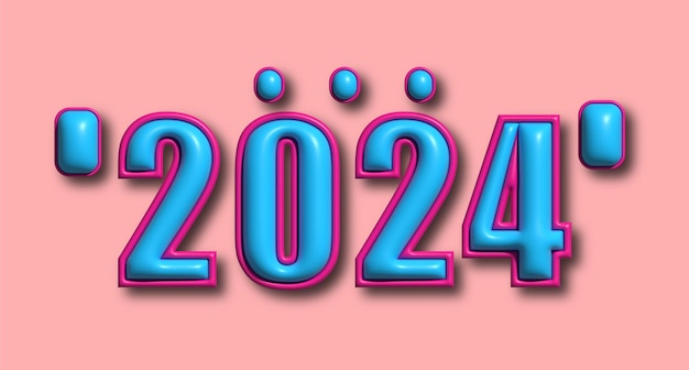 Vettore buon anno 2024 disegno di effetti di testo per il nuovo anno
