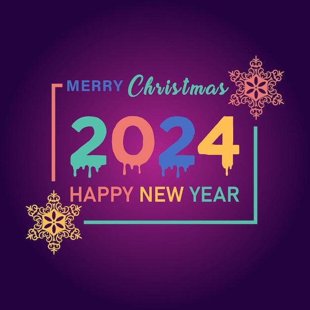 Happy new year 2024 text typography design and christmas elegant decoration 2024 new year banner