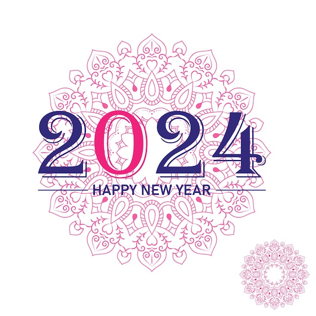 Happy new year 2024 text typography design and Christmas elegant decoration 2024 new year banner