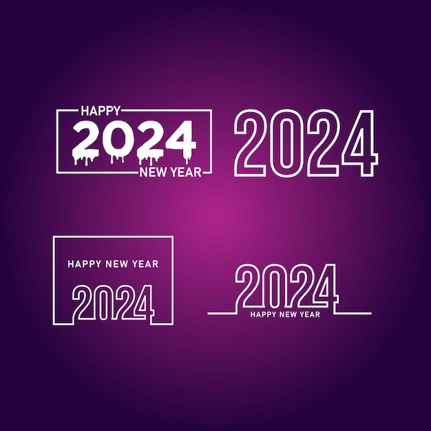 Happy new year 2024 text typography design and Christmas elegant decoration 2024 new year set