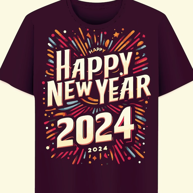 Design della maglietta di felice anno nuovo 2024