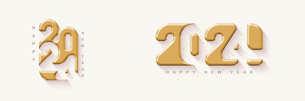 행복한 새해 2024 행복한 새해 2024 축하를 위한 독특한  ⁇ 터 골드 숫자 프리미엄 행복한 새해 2024 축하 디자인