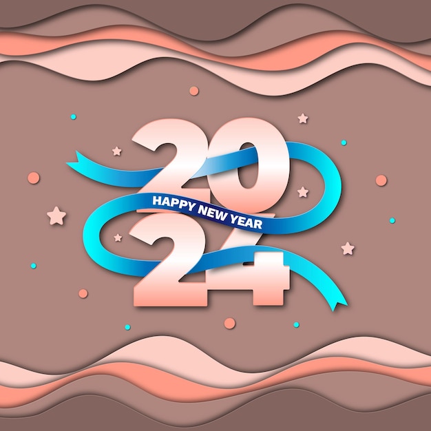 Happy new year 2024 vector background in paper style illustration