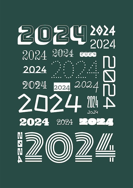 디자인을 위한 해피 뉴이어 2024 벡터 새해 인사말 카드 표지 로고 크리스마스 공과 창조물