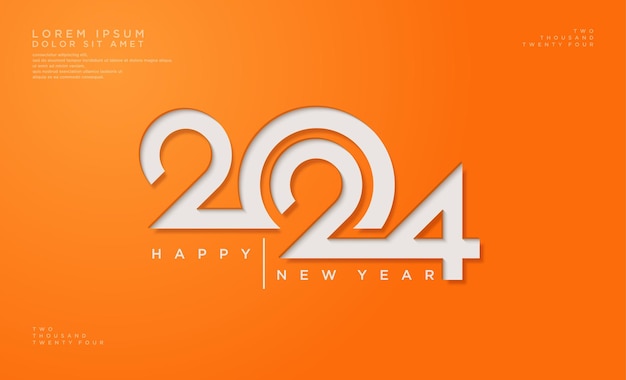 Vector happy new year 2024 white numbers on an orange background