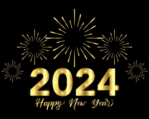 Happy new year 2024 with 3D gold color design template 2024 new year celebration