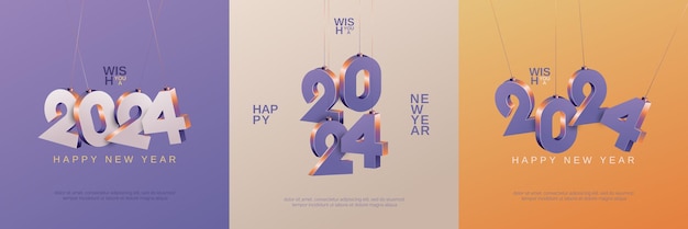 Happy new year 2024 with 3d hanging number design