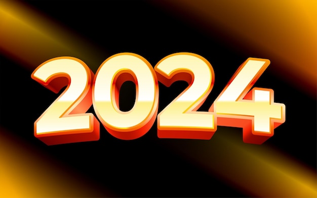 Vettore felice anno nuovo 2024 con modello di design a colori di lusso 3d 2024 concetto di celebrazione del nuovo anno per gree