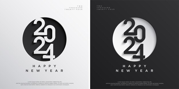 Vector happy new year 2024 with black and white numbers