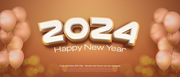 Happy new year 2024 with brown sweet background editable number three dimension text style