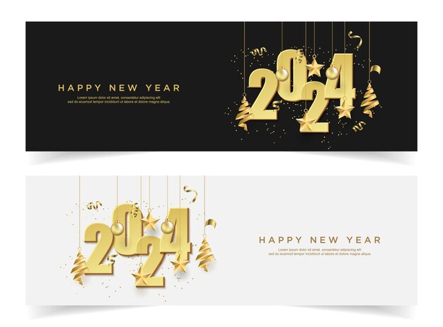 Vector happy new year 2024 with christmas decoration on set background