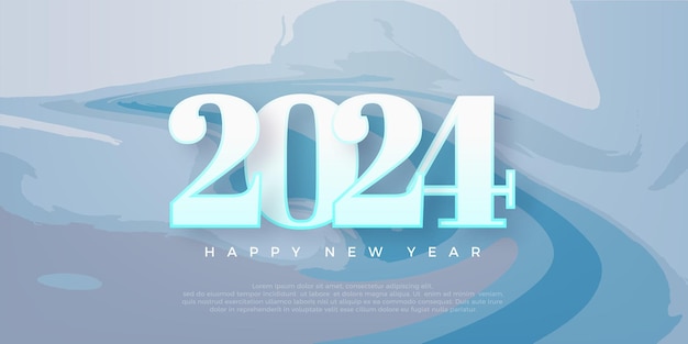 Вектор С новым 2024 годом с холодными оттенками с классическим белым номером на фоне синего моря премиум векторный дизайн для баннера календаря и поздравления