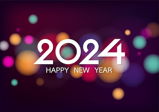 Happy new year 2024 with colorful bokeh and defocused lights style background Vector illustration