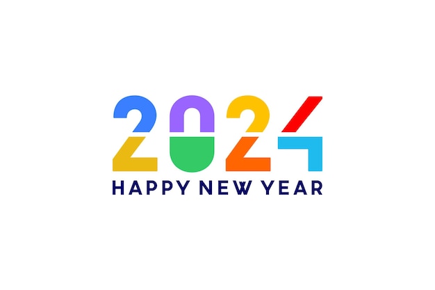 Vettore felice anno nuovo 2024 con tipografia numerica colorata per calendario poster e auguri