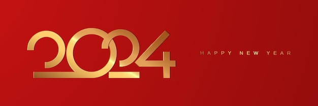 Happy new year 2024 with gold number on red background