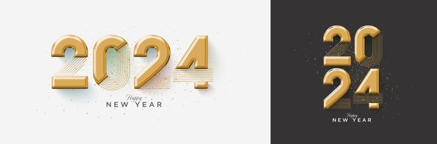 Happy new year 2024 with modern luxury gold numbers premium design of gold numbers for the celebration of happy new year 2024