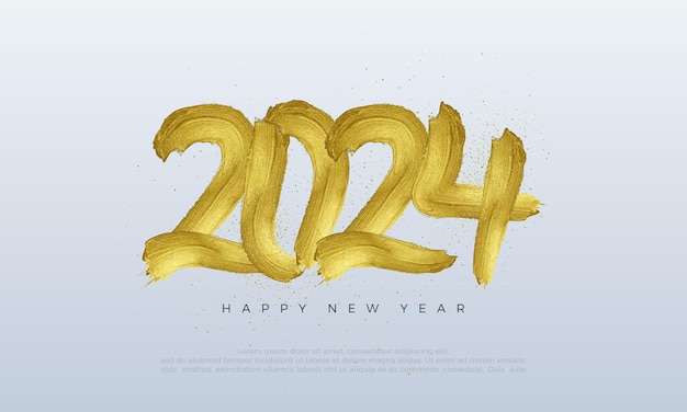 Happy new year 2024 with paint brush illustration form the number 2024 Premium vector design for new year 2024 banner poster template