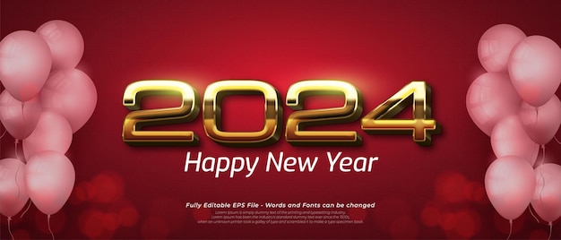 Happy new year 2024 with red background editable number three dimension text style