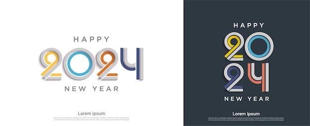 Vettore buon anno 2024 con il concetto di tipografia retrò sfondo della celebrazione del nuovo anno 2024