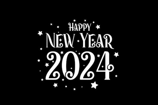 Happy New Year 2024 with Stars and Black Background