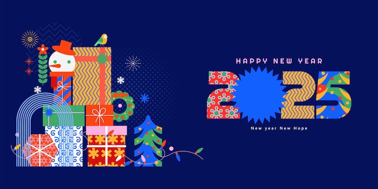 Vector 祝你新年 2025 年,背景是现代简约的几何风格