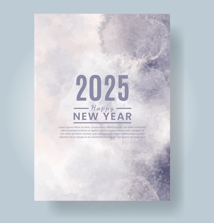 Vector happy new year 2025 card template with watercolor background