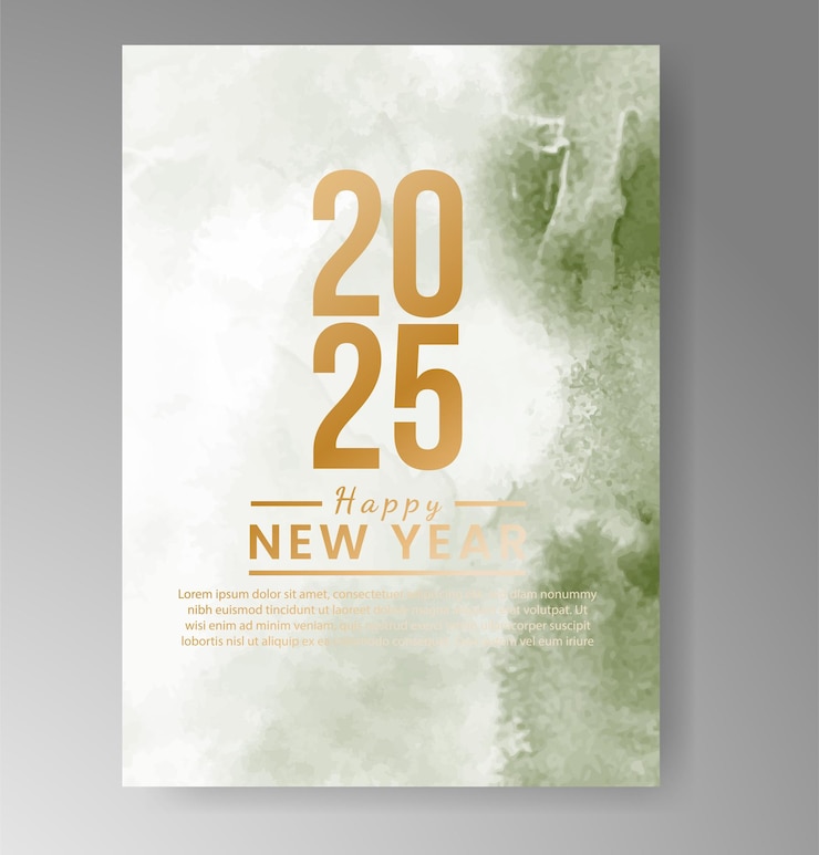 Vector happy new year 2025 card template with watercolor background