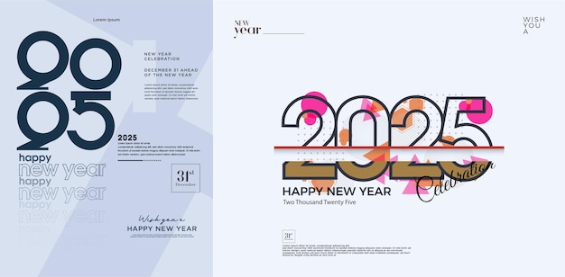 Vector happy new year 2025 cover poster unique and modern number design clean and beautiful color design 2025 new year celebration vector premium design