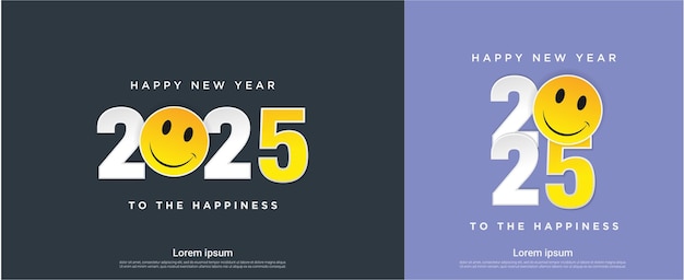 새해 축하 2025 창의성 영감 개념과 미소 아이콘 세트 2025 배경