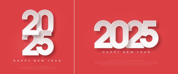 Buon anno 2025 con illustrazione di numeri di carta su sfondo rosso simple design premium sfondo vettoriale buon anno 2025