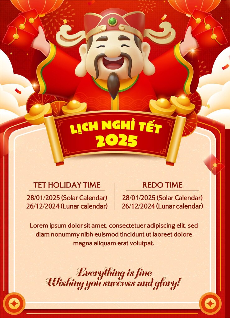 Premium Vector Happy New Year 2025 poster announcing Tet holidays in