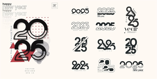 Vettore happy new year 2025 set design 2025 logo design 2025 set design per il calendario del 2025 poster e social media post design