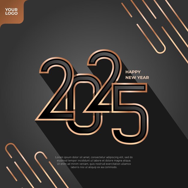 Premium Vector Happy new year 2025 square template with 3d gold