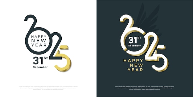 Buon anno 2025 disegno unico del numero con illustrazioni trasparenti delle ali disegno del logo per manifesti di design del calendario e post sui social media