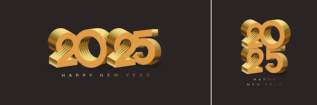 Счастливого нового года 2025 векторный дизайн с роскошными и современными 3d золотыми иллюстрациями уникальный дизайн фона для празднования нового года 2025