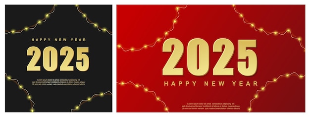 happy new year 2025 with christmas decoration on red background