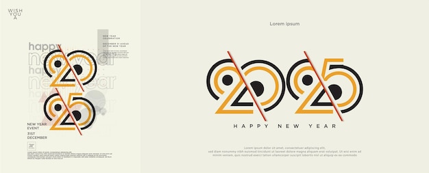 Vettore buon anno 2025 con un classico look retro buon anno 2025, disegno vettoriale premium disegno per sfondi, copertine e manifesti