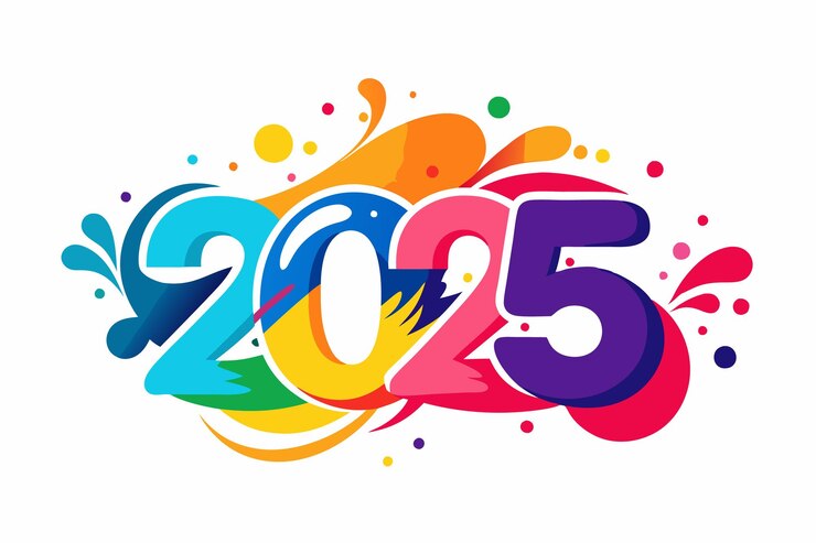 Vector happy new year 2025 with colorful text design on white background