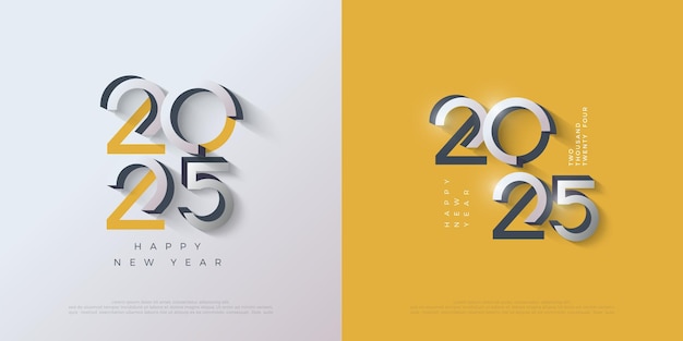 Buon anno 2025 con numeri 3d colorati moderni, design pulito ed elegante, design premium 2025 per il modello di poster del calendario o il design del poster